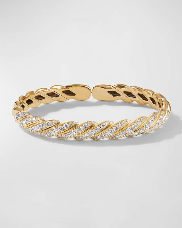 Sculpted Cable Flex Bracelet with Diamonds in 18K Gold, 7.5